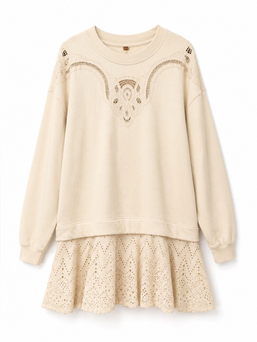 Free People Prairie Sweatshirt Tunic Dress Cream Eyelet Lace Boho, M